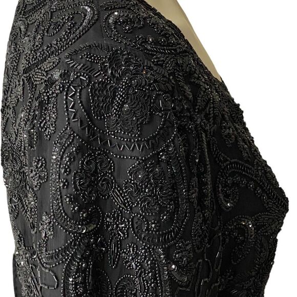 Vintage Scala Women's Bead Embellishments Scalloped Neck Back Cut-Out Dress - Picture 5 of 11